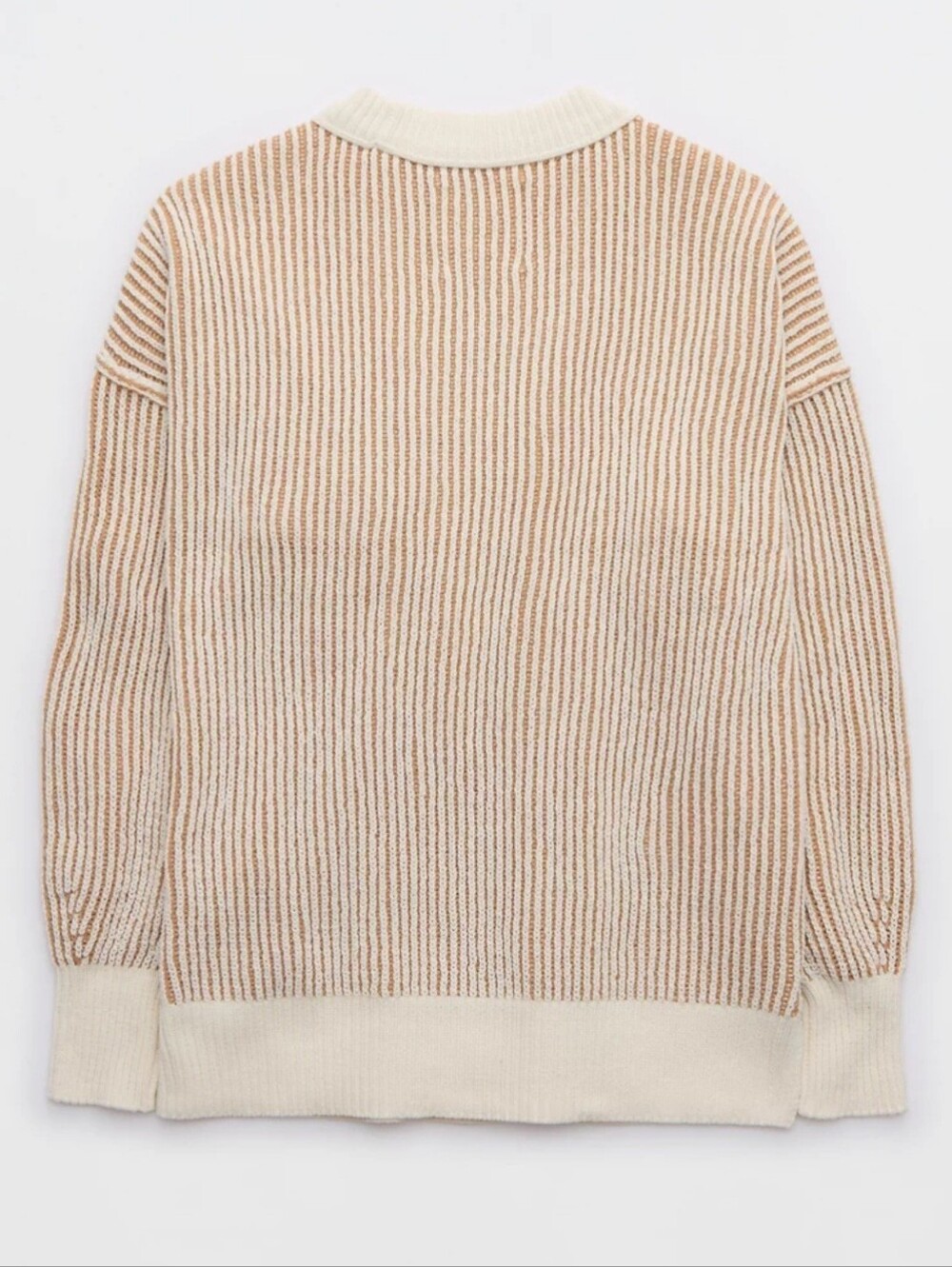aerie Cream and Tan Striped Ribbed Crewneck Sweater - Picture 11 of 13